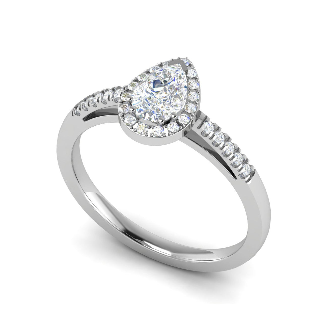 70-Pointer Pear Cut Solitaire Halo Diamond Shank Platinum Ring JL PT SF1749-B   Jewelove.US