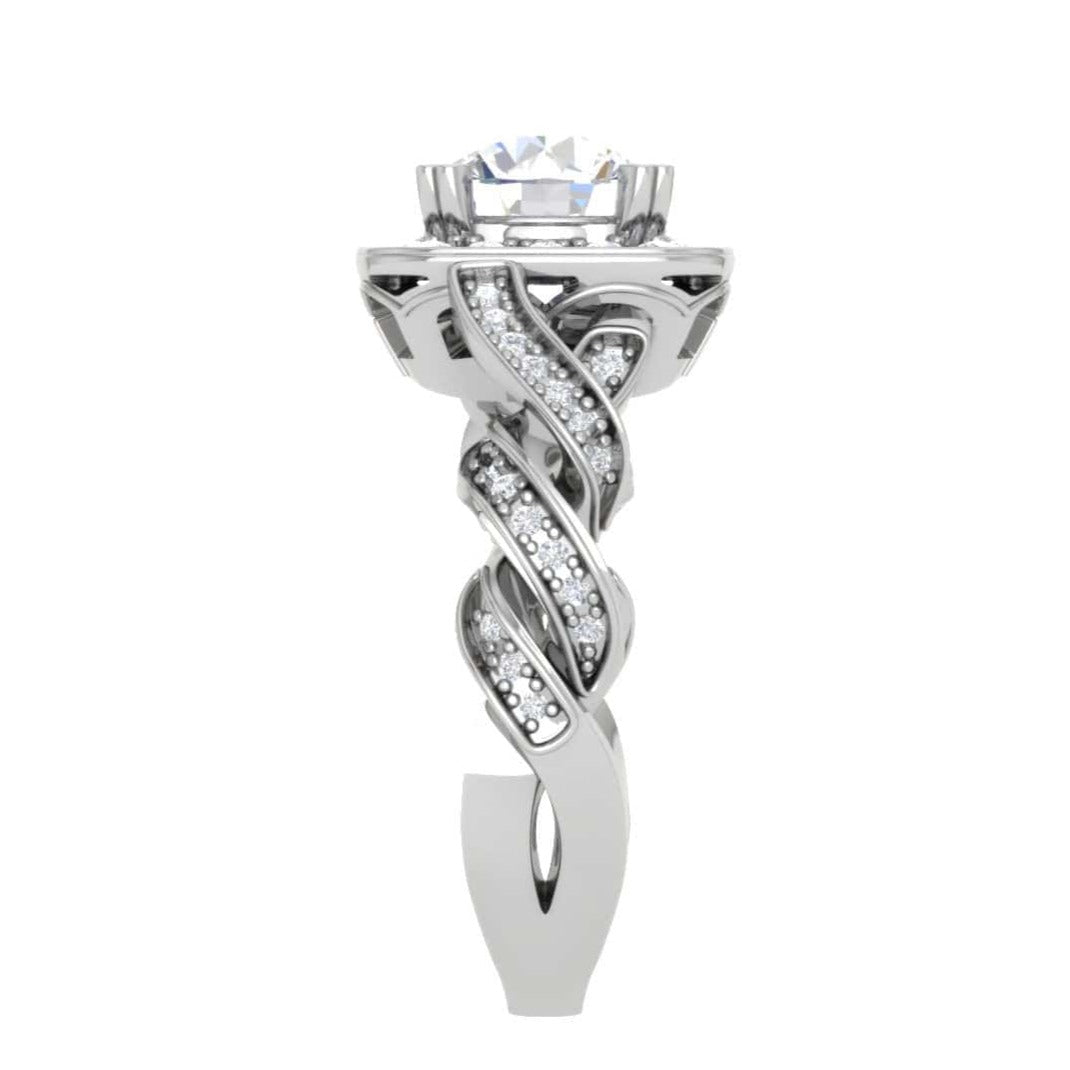 50-Pointer Lab Grown Solitaire Square Halo Diamond Twisted Shank Platinum Ring JL PT LG G REHS1530