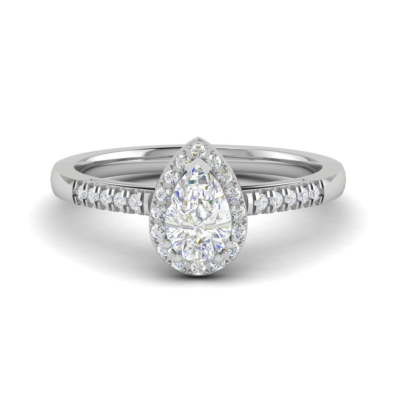 70-Pointer Pear Cut Solitaire Halo Diamond Shank Platinum Ring JL PT SF1749-B   Jewelove.US