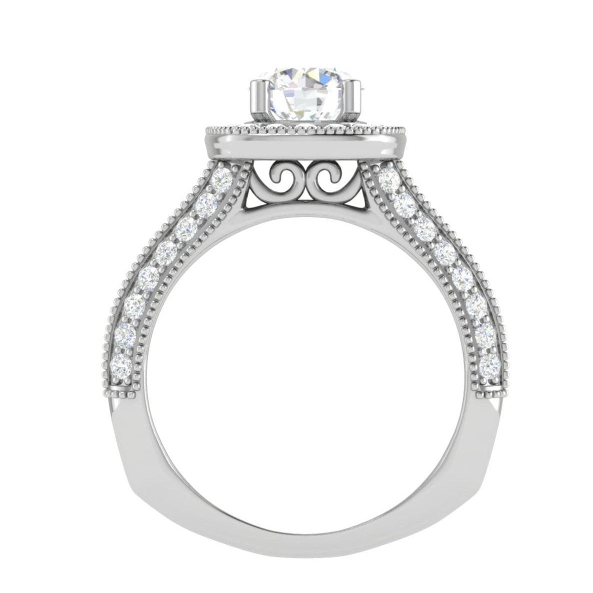 70-Pointer Solitaire Halo Platinum Split Shank Engagement Ring JL PT WB5982E-B