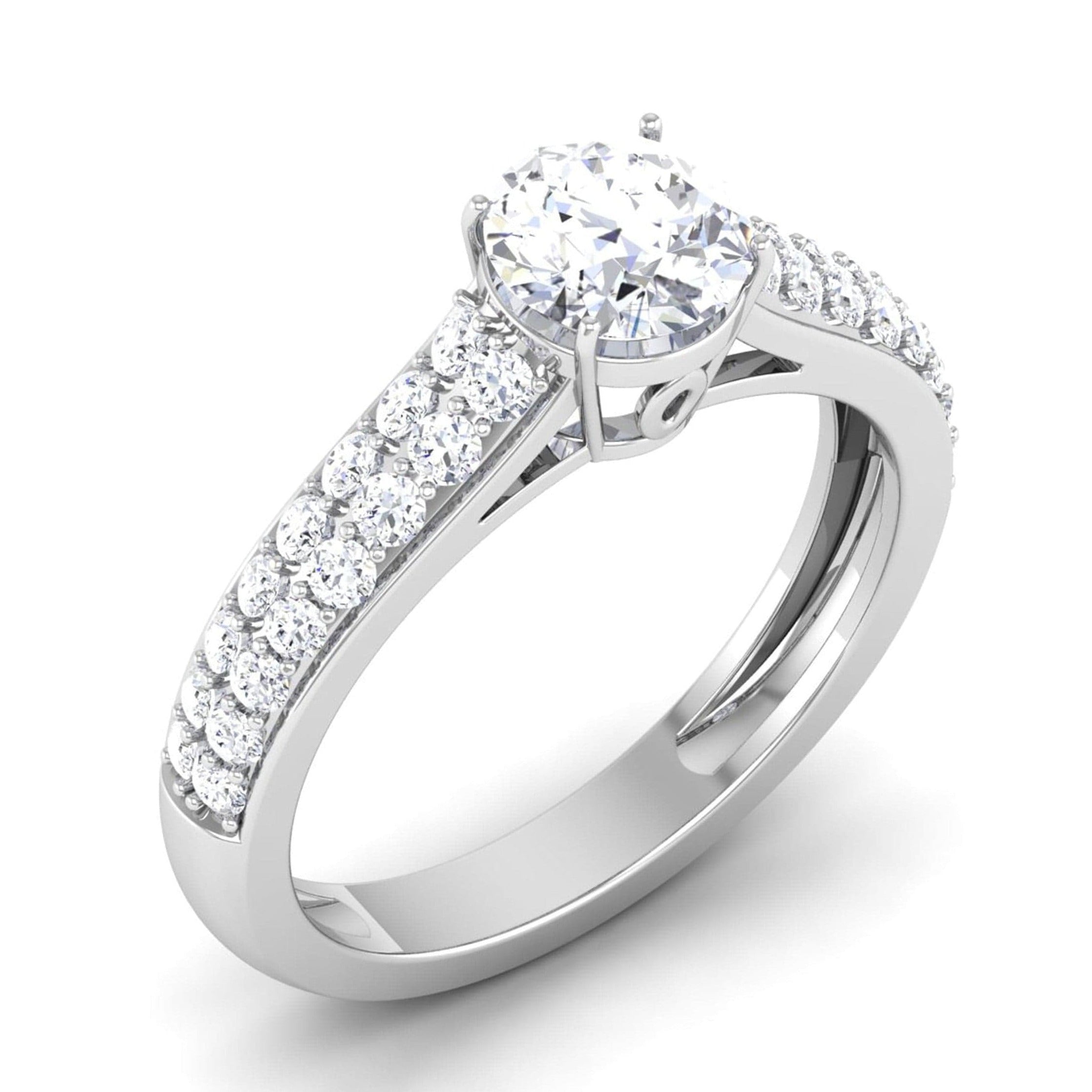 2-Carat Lab Grown Solitaire Two Row Diamond Shank Platinum Engagement Ring JL PT LG G 6989-D