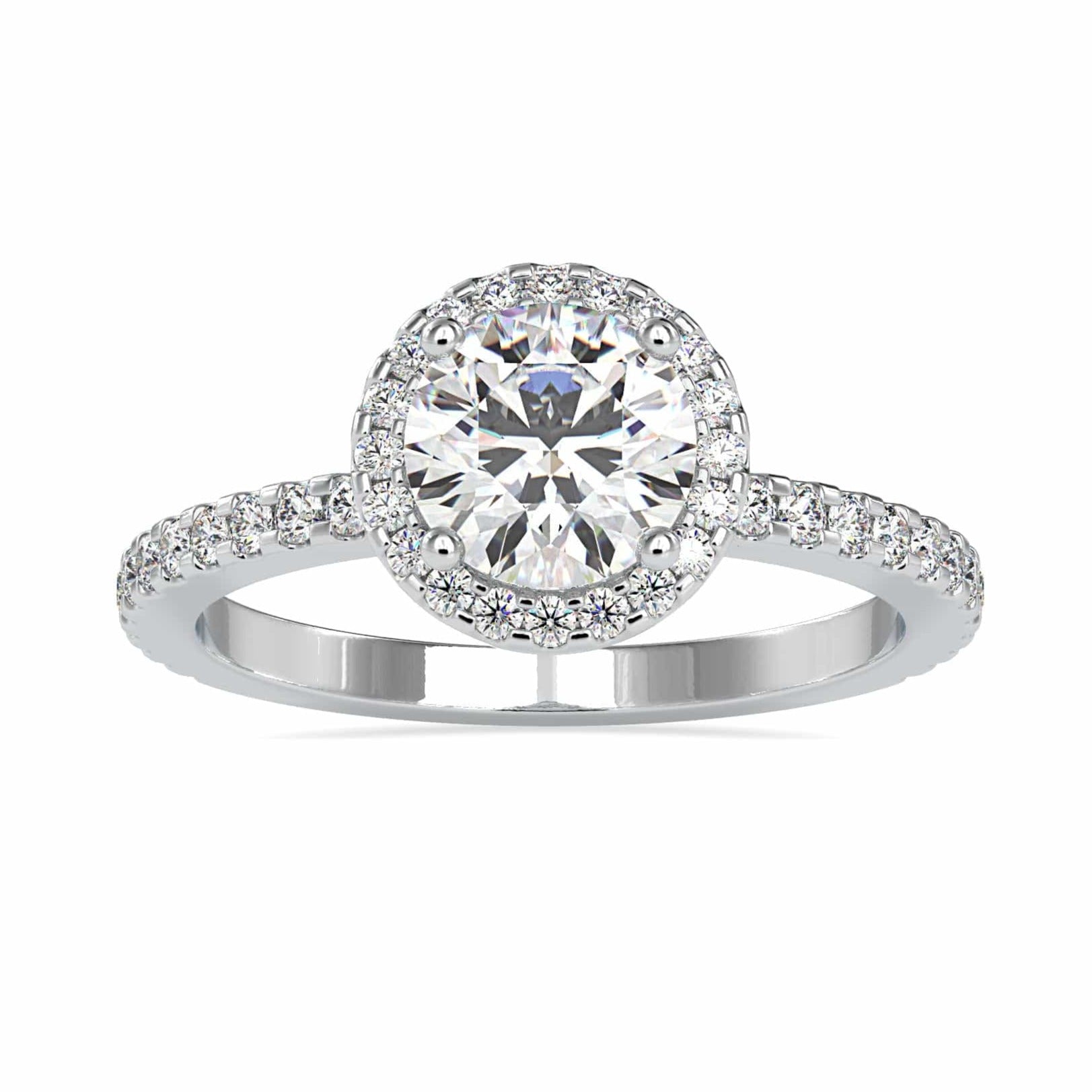 2-Carat Lab Grown Solitaire Halo Diamond Shank Platinum Engagement Ring JL PT LG G 0108-D