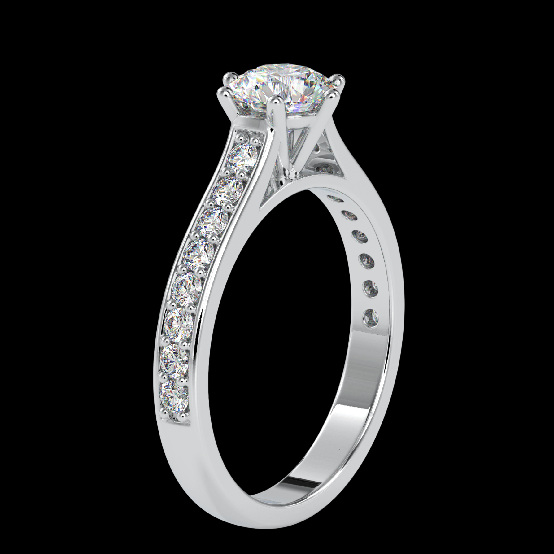 70-Pointer Solitaire Platinum Diamond Shank Engagement Ring JL PT 0027-B