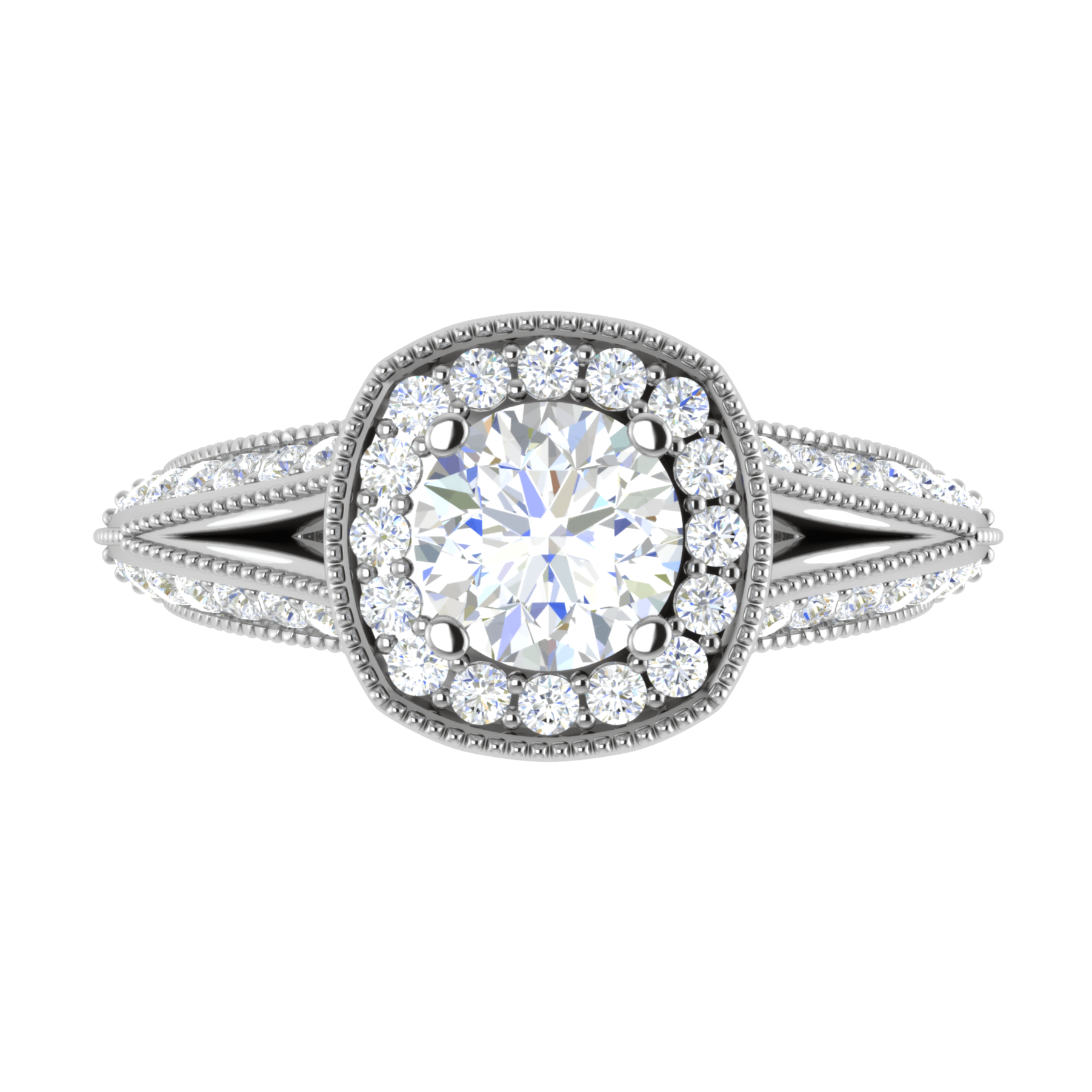 70-Pointer Solitaire Halo Platinum Split Shank Engagement Ring JL PT WB5982E-B