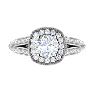 1-Carat Lab Grown Solitaire Halo Platinum Split Shank Engagement Ring JL PT LG G WB5982E-B