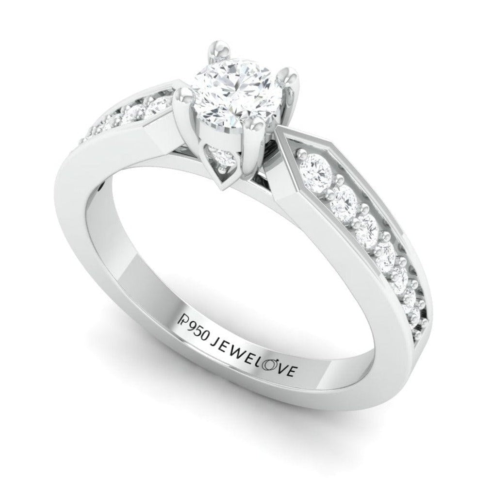 Designer Platinum Solitaire Ring with Diamond Accents JL PT 672