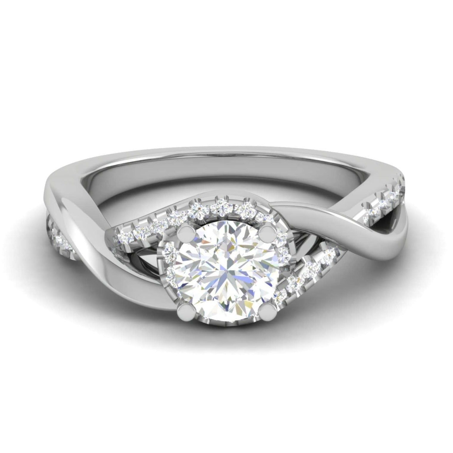 70-Pointer Solitaire Platinum Diamond Single Twisted Shank Engagement Ring JL PT WB6007E-B