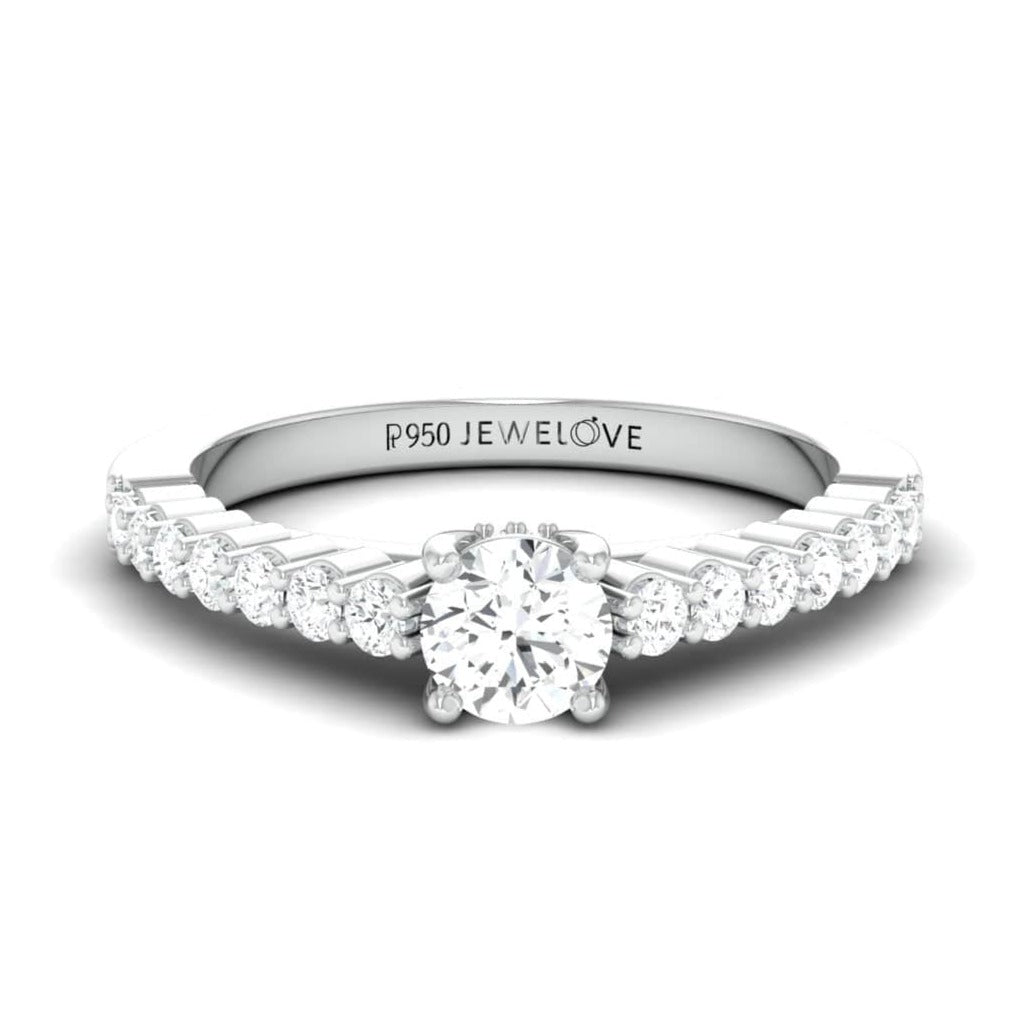 30-Pointer Platinum Engagement Solitaire Ring with Diamond Accents JL PT 674