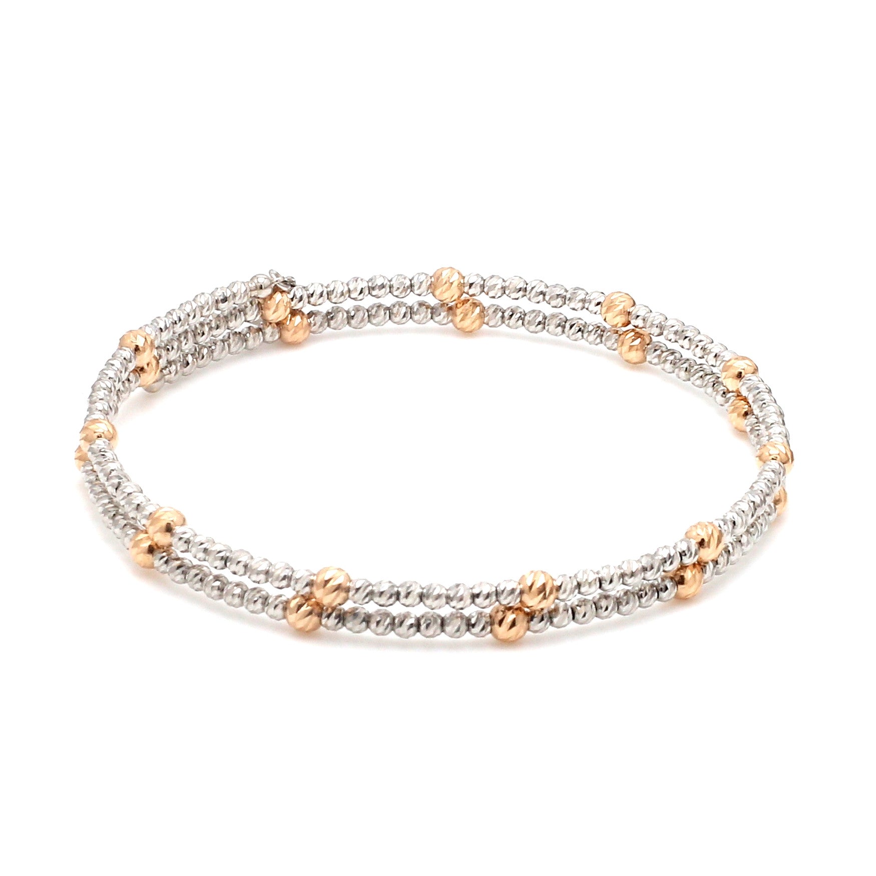 Japanese 2-row Platinum & Rose Gold Bracelet for Women with Diamond Cut Balls JL PTB 1260