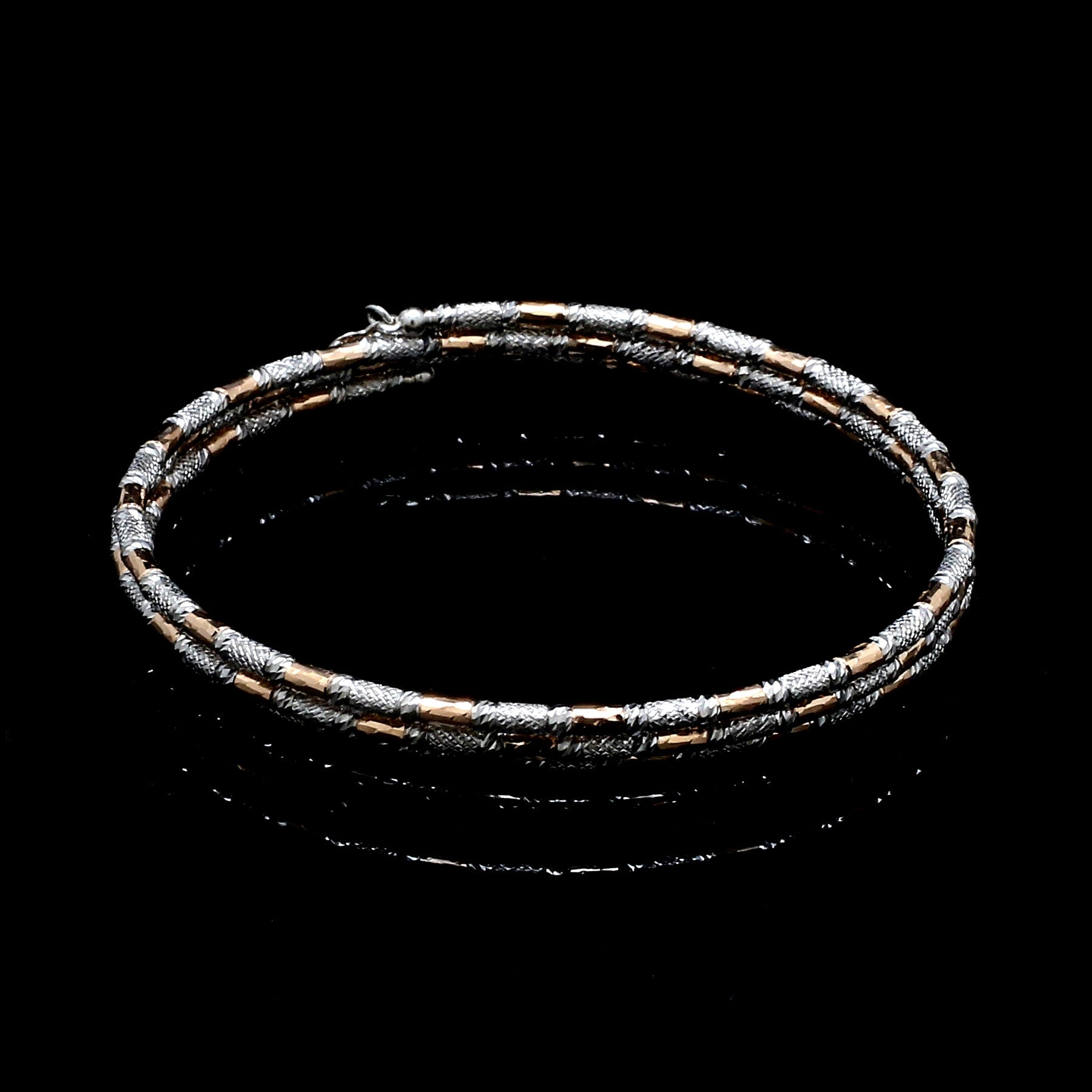 Japanese 3-row Platinum & Rose Gold Bracelet for Women with Diamond Cut Balls JL PTB 1264