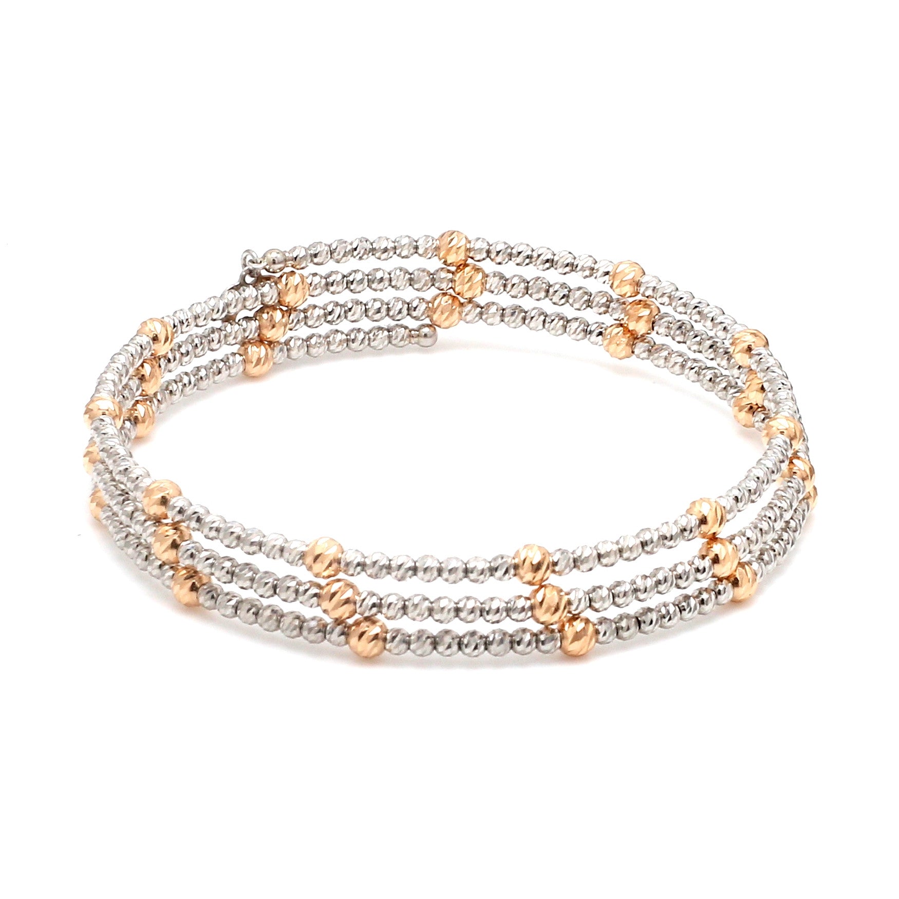 Japanese 3-row Platinum & Rose Gold Bracelet for Women with Diamond Cut Balls JL PTB 1261