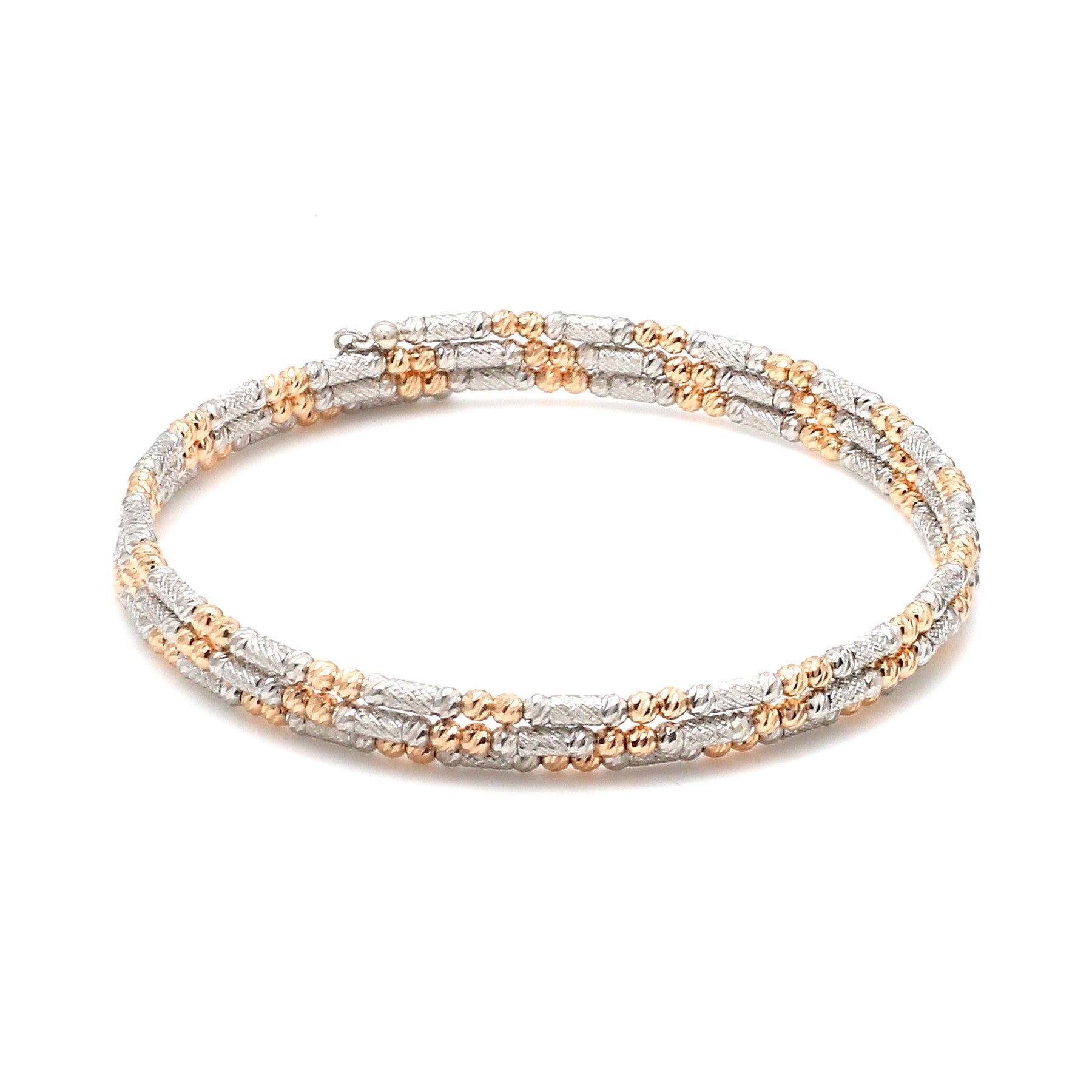 Japanese 3-row Platinum & Rose Gold Bracelet for Women with Diamond Cut Balls JL PTB 1276