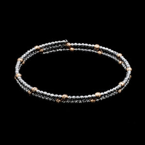 Japanese 2-row Platinum & Rose Gold Bracelet for Women with Diamond Cut Balls JL PTB 1260