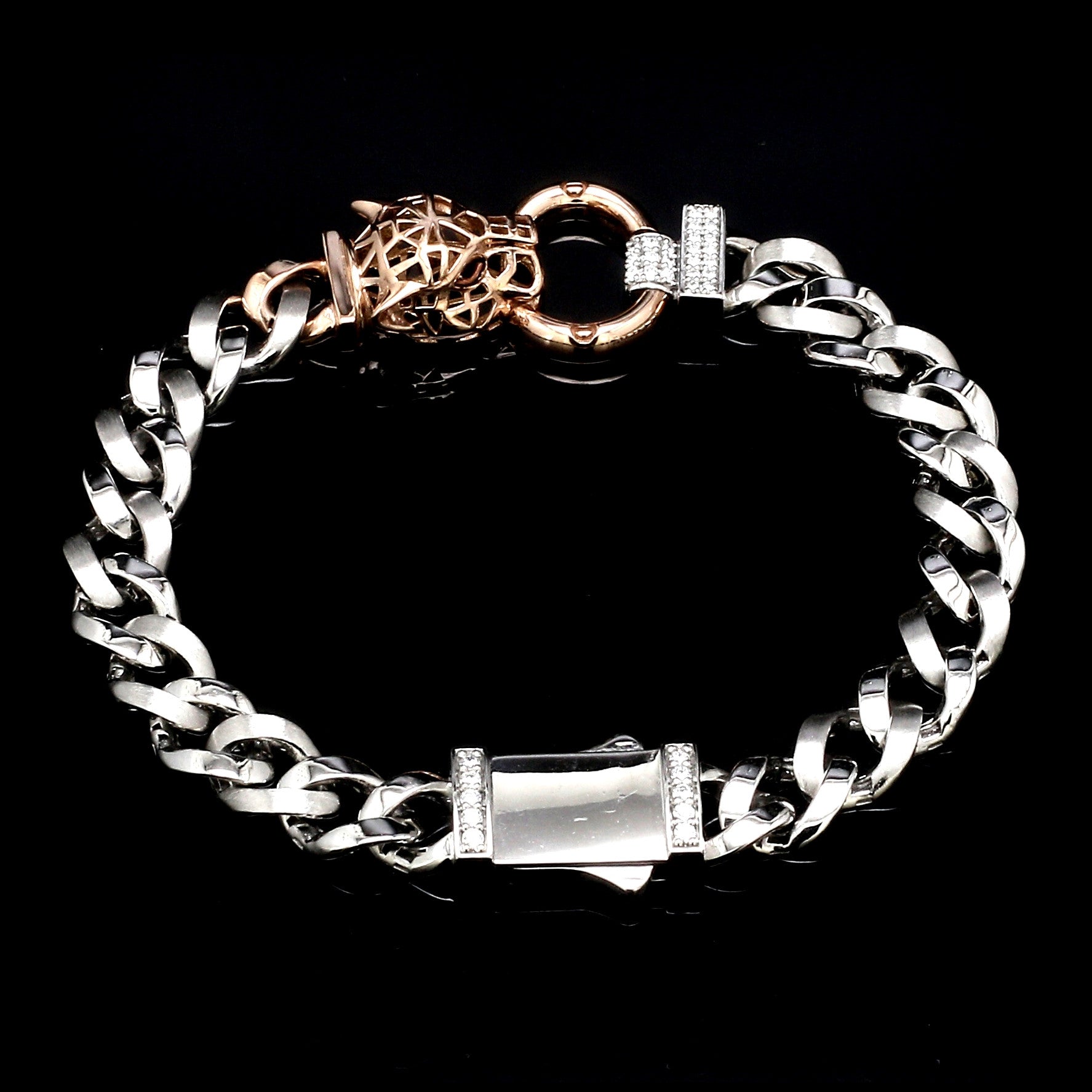 Platinum Rose Gold Jaguar Diamond Bracelet for Men JL PTB 1233