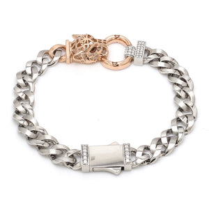 Platinum Rose Gold Jaguar Diamond Bracelet for Men JL PTB 1233