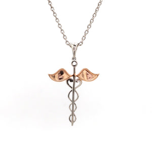 Platinum Caduceus Pendant for Doctors with Rose Gold Wings JL PT P 319   Jewelove.US