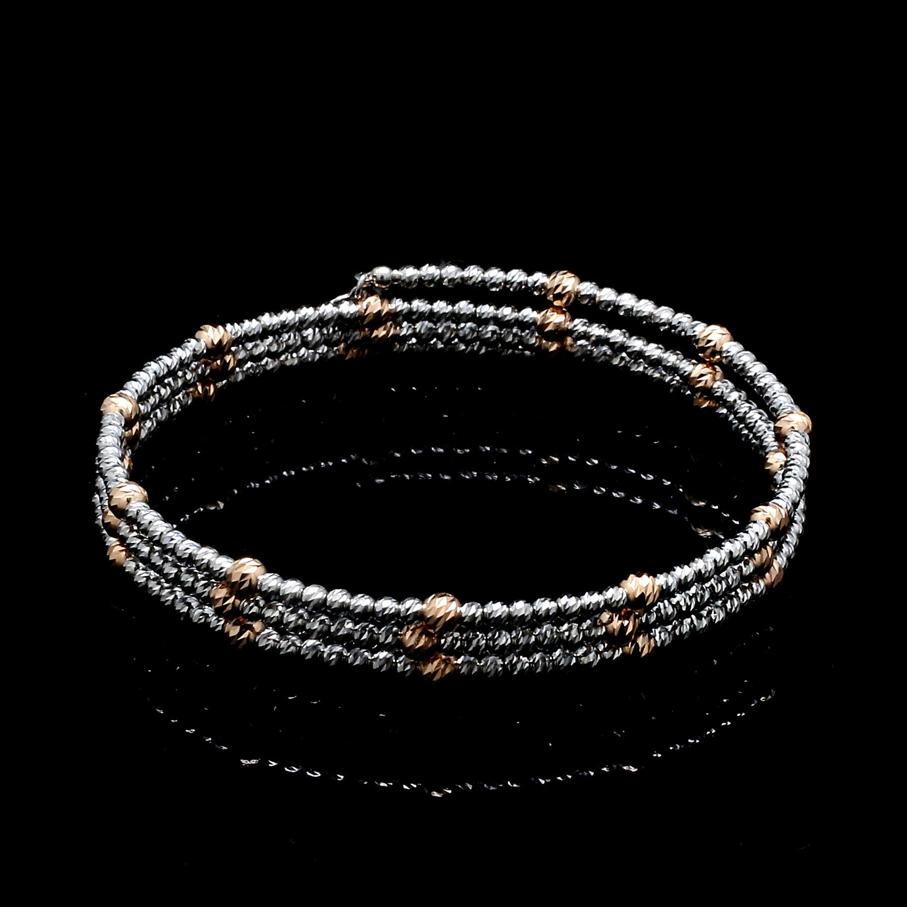 Japanese 3-row Platinum & Rose Gold Bracelet for Women with Diamond Cut Balls JL PTB 1261