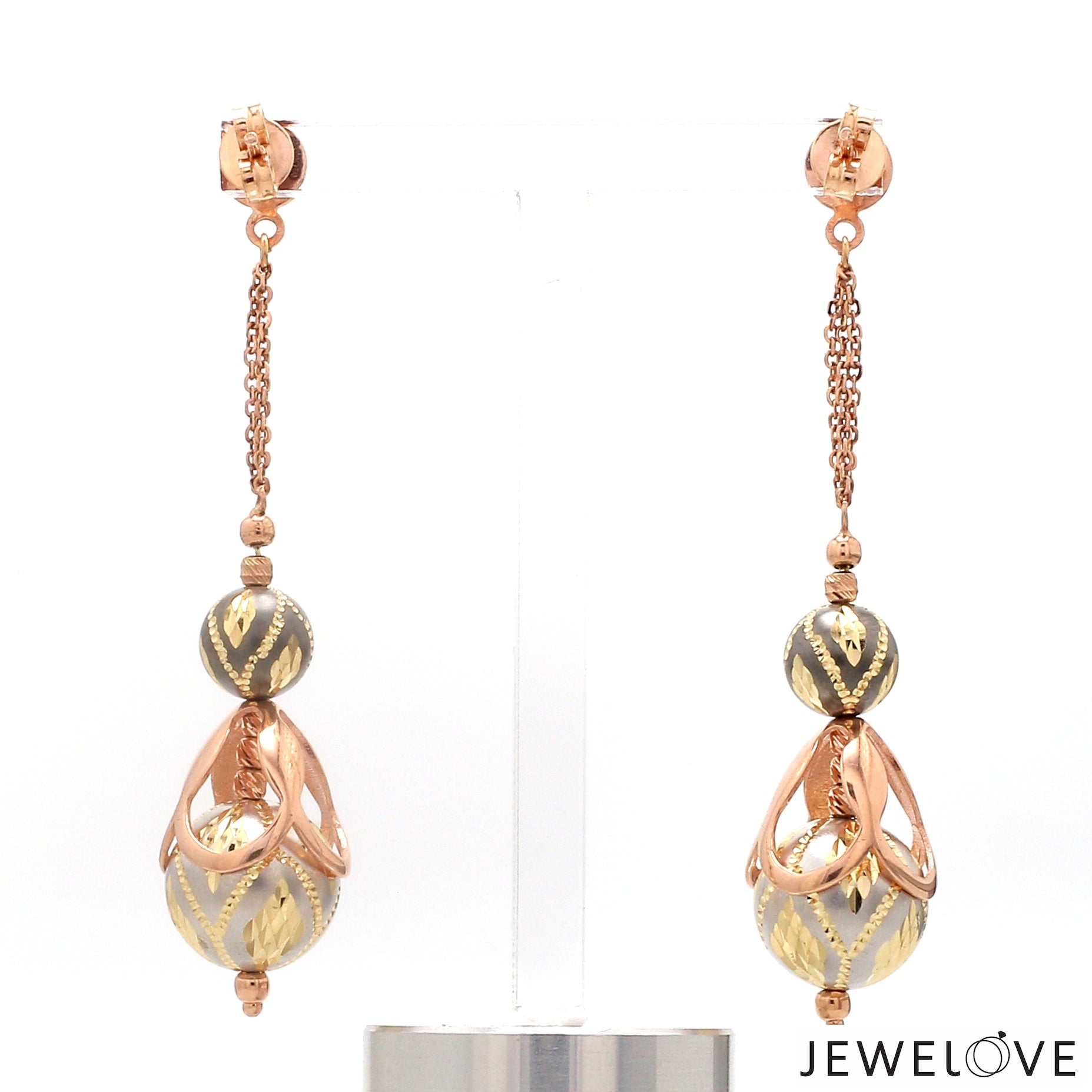 Designer 18K Yellow & Rose Hanging  Diamonds Cut Balls Earrings JL AU E 05   Jewelove.US