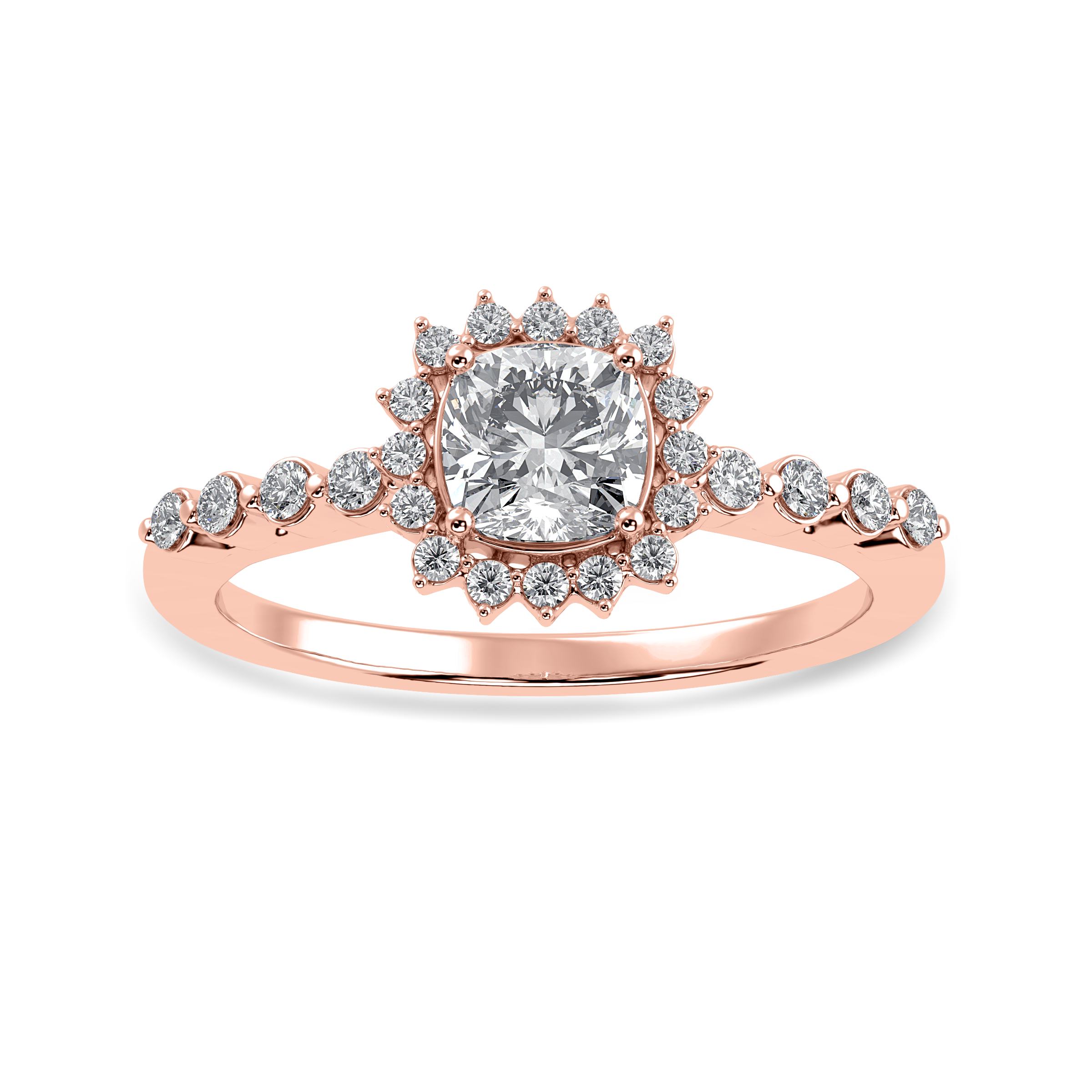 30-Pointer Cushion Cut Solitaire Halo Diamond Shank 18K Rose Gold Ring JL AU 1249R   Jewelove.US