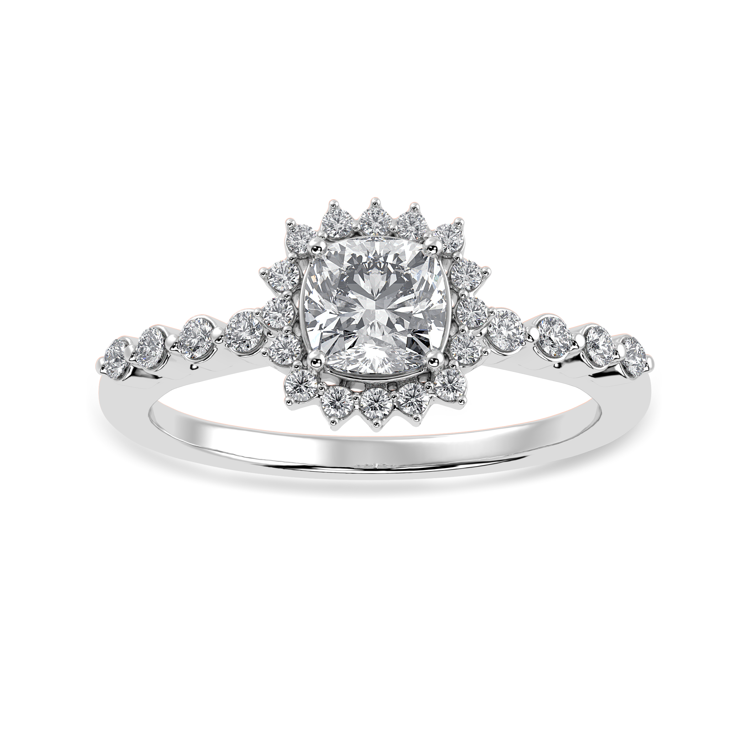 70-Pointer Cushion Cut Solitaire Halo Diamond Shank Platinum Ring JL PT 1249-B   Jewelove.US