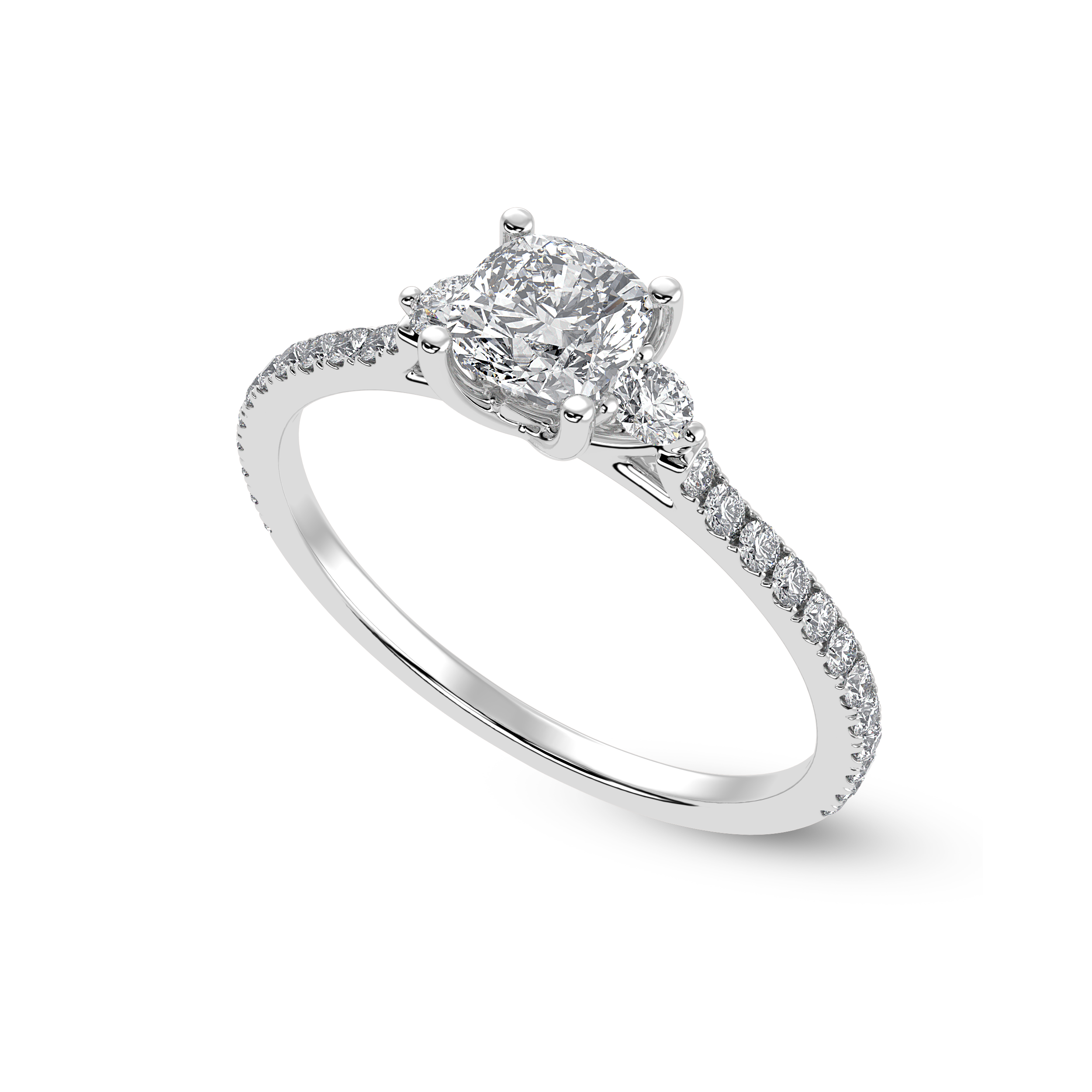 70-Pointer Cushion Cut Solitaire Diamond Accents Shank Platinum Ring JL PT 1241-B   Jewelove.US