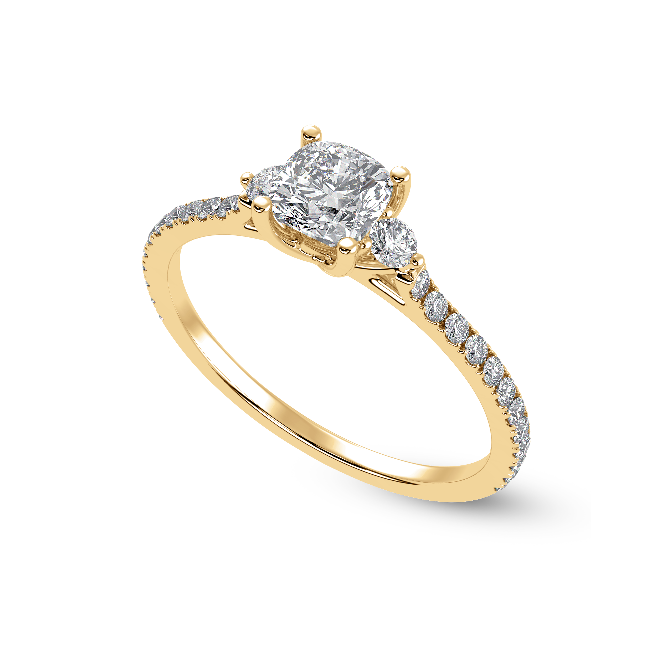 30-Pointer Cushion Cut Solitaire Diamond Accents Shank 18K Yellow Gold Ring JL AU 1241Y   Jewelove.US