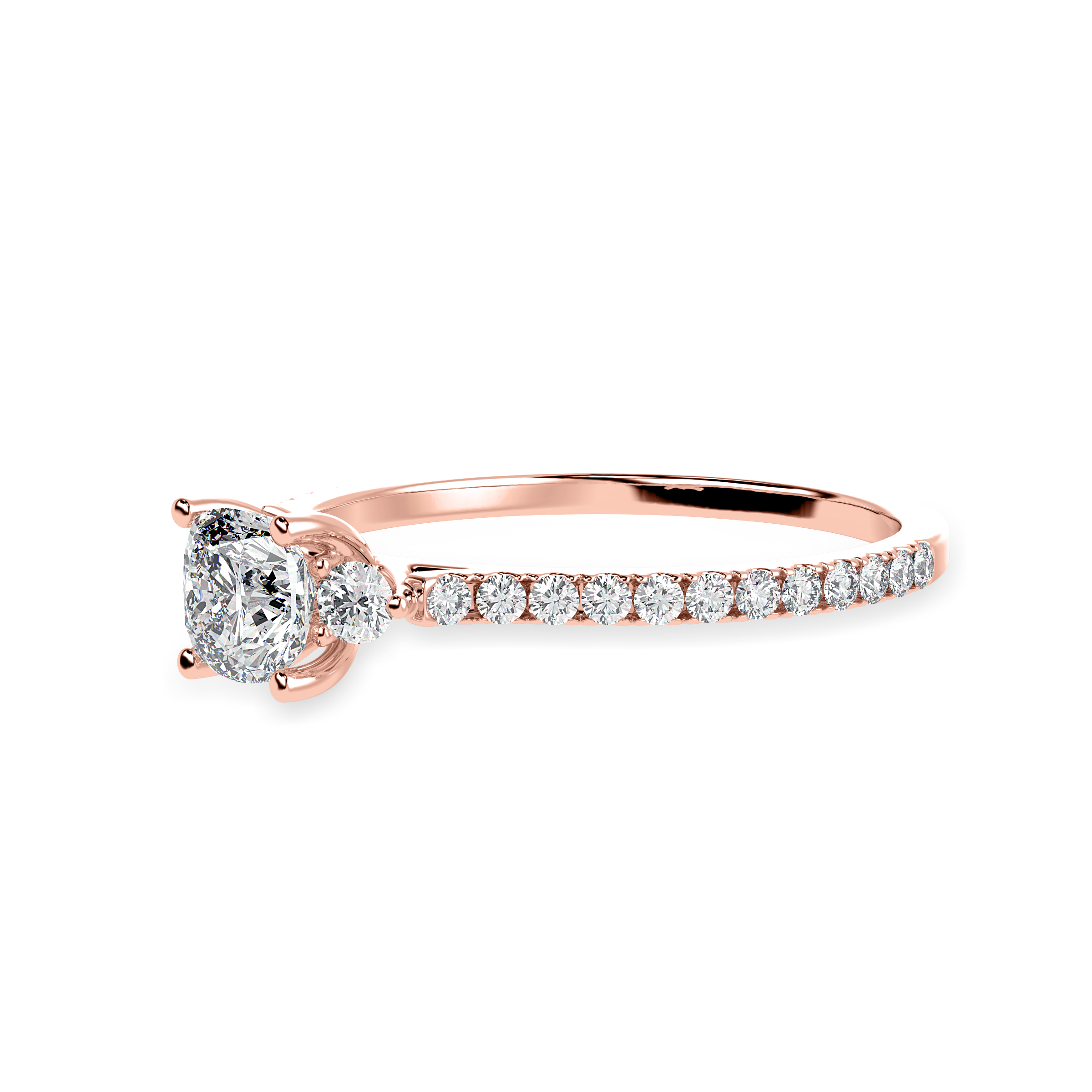 50-Pointer Cushion Cut Solitaire Diamond Accents Shank 18K Rose Gold Ring JL AU 1241R-A   Jewelove.US