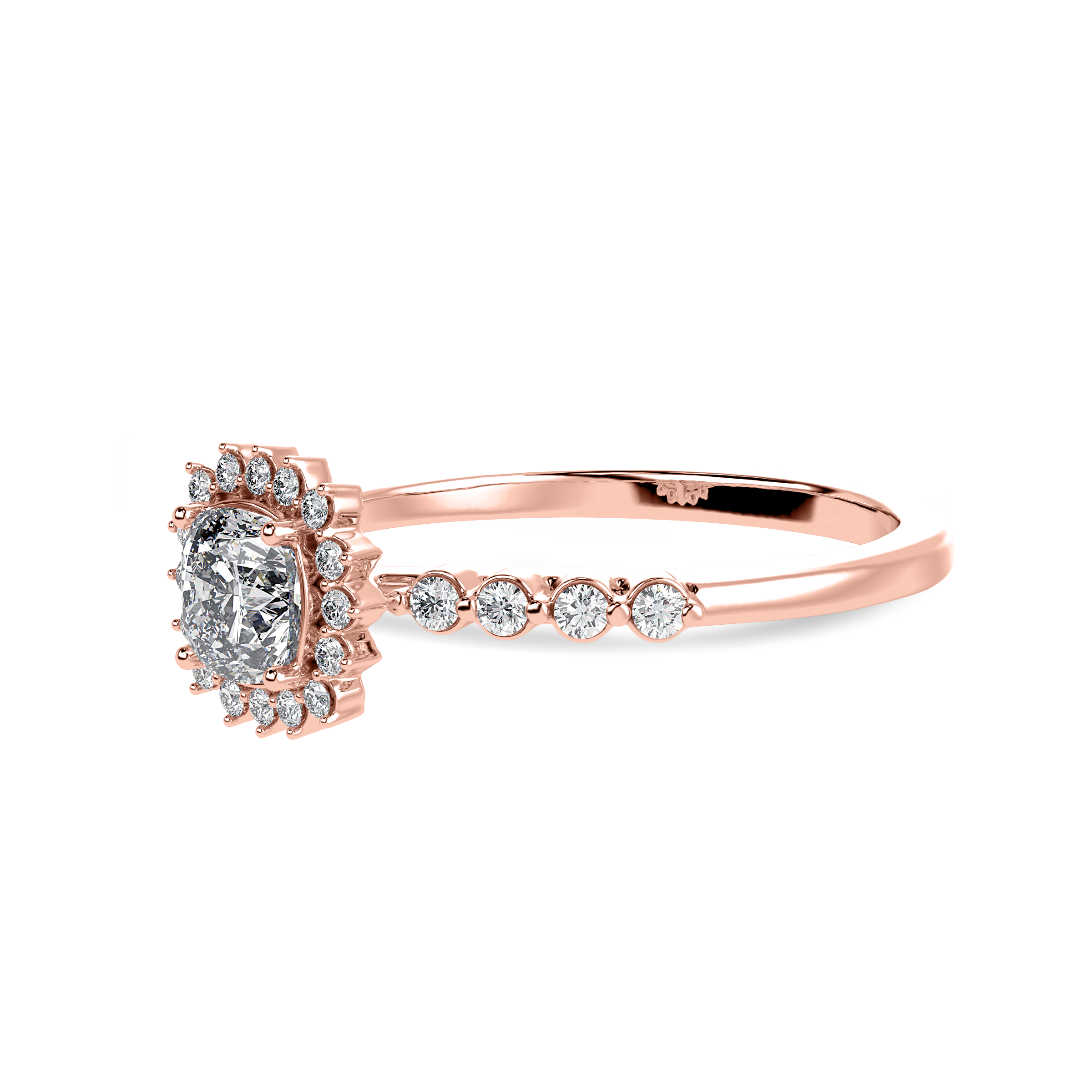 30-Pointer Cushion Cut Solitaire Halo Diamond Shank 18K Rose Gold Ring JL AU 1249R   Jewelove.US