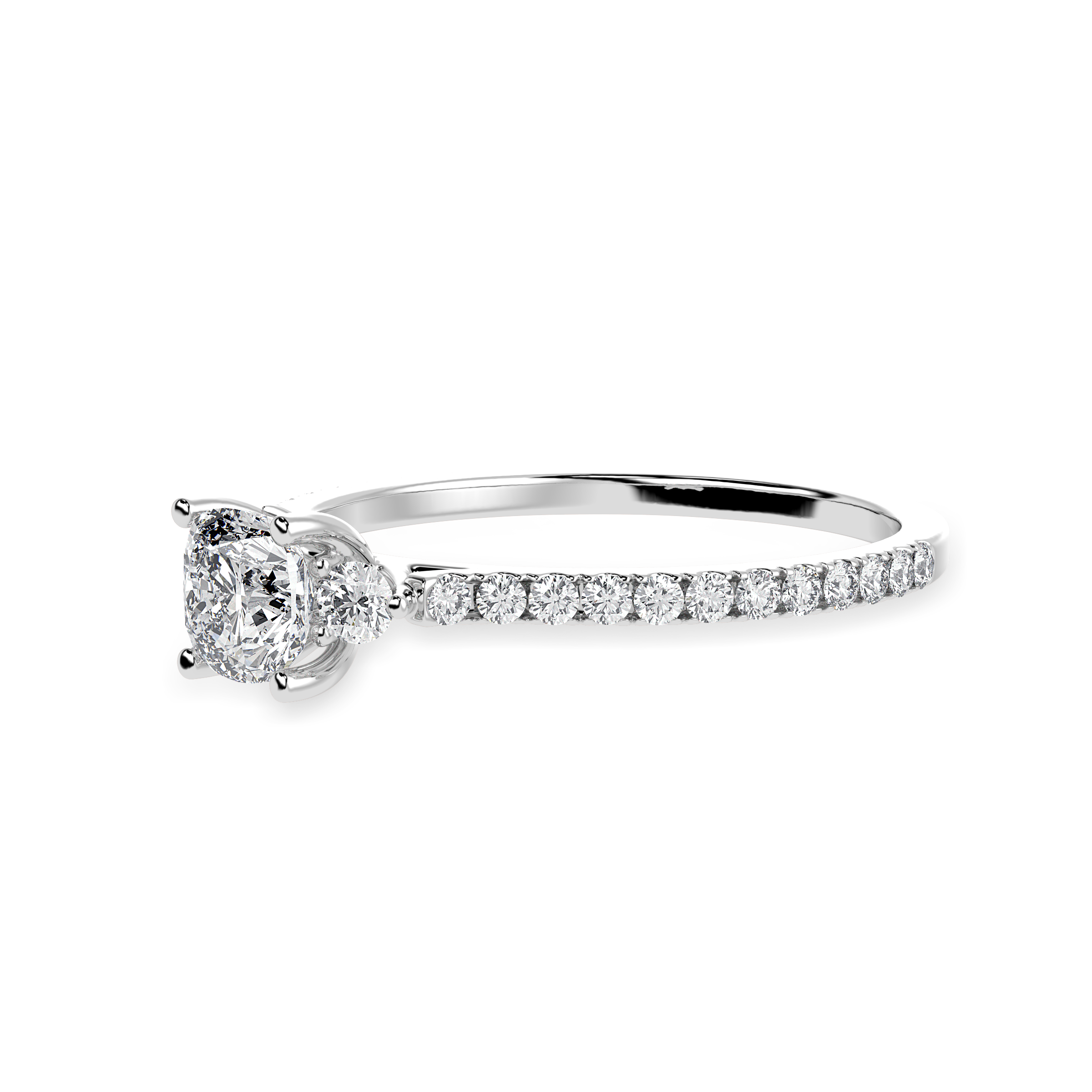 30-Pointer Cushion Cut Solitaire Diamond Accents Shank Platinum Ring JL PT 1241   Jewelove.US