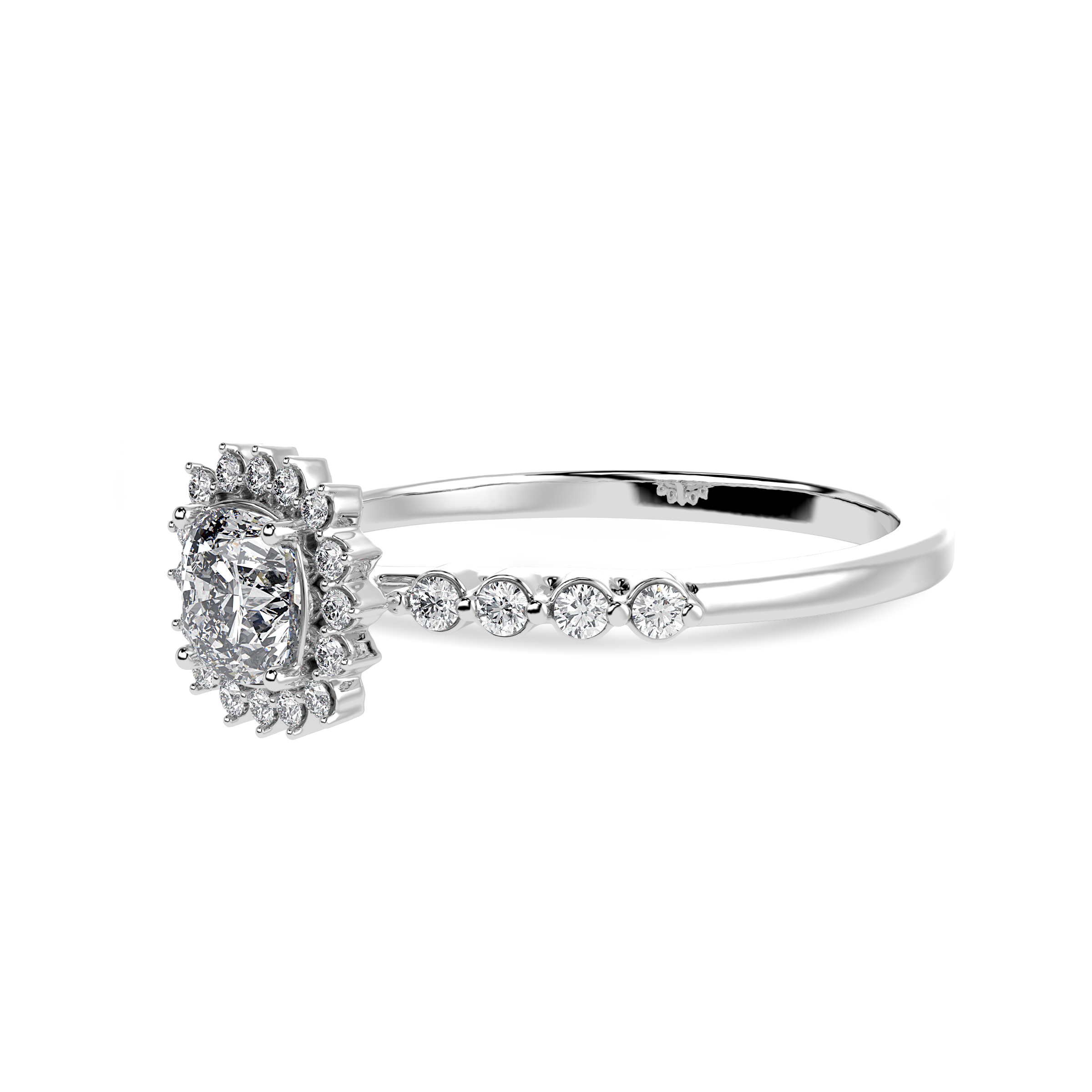 70-Pointer Cushion Cut Solitaire Halo Diamond Shank Platinum Ring JL PT 1249-B   Jewelove.US