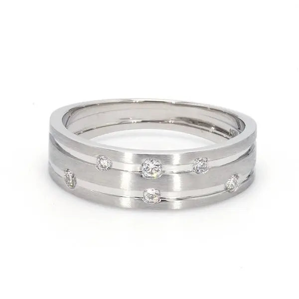 Designer Platinum Ring with Grooves & Diamonds for Women JL PT 570   Jewelove.US