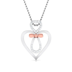 Designer Platinum and Rose Gold Double Heart Bow Pendant with Diamonds JL PT P 8082   Jewelove.US