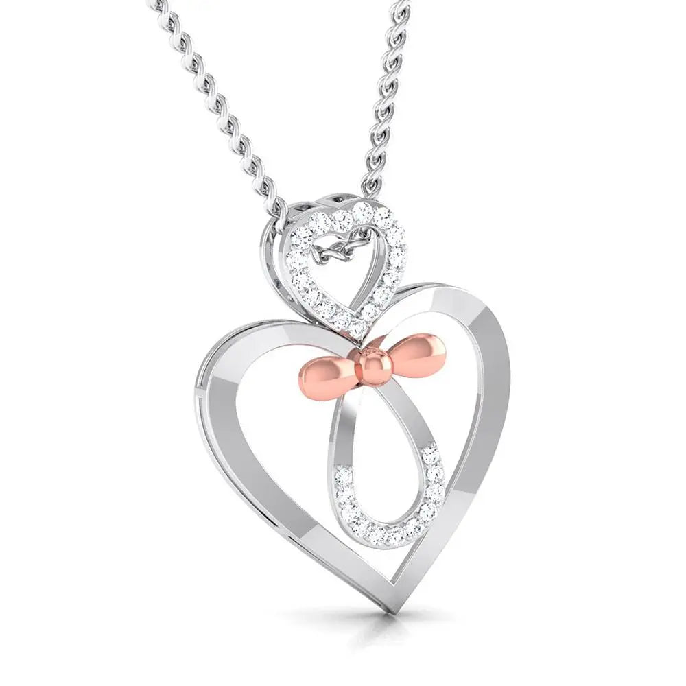 Designer Platinum and Rose Gold Double Heart Bow Pendant with Diamonds JL PT P 8082   Jewelove.US