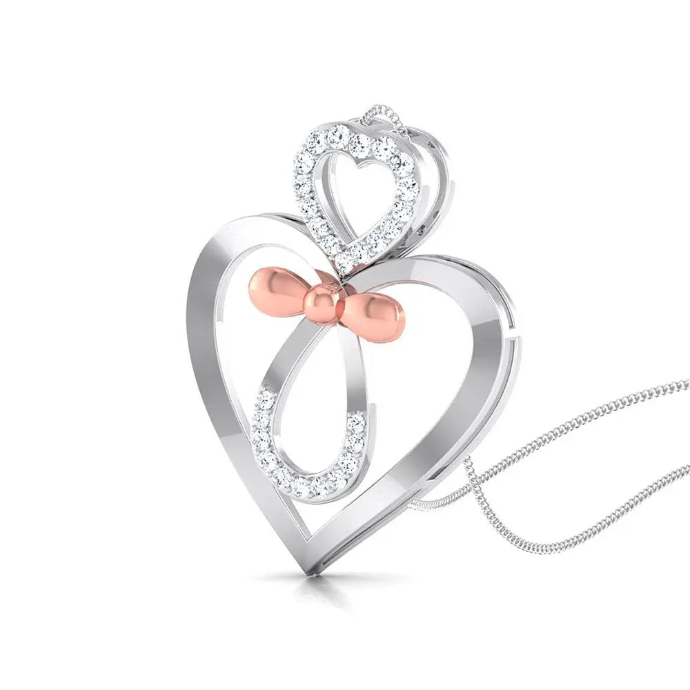 Designer Platinum and Rose Gold Double Heart Bow Pendant with Diamonds JL PT P 8082   Jewelove.US