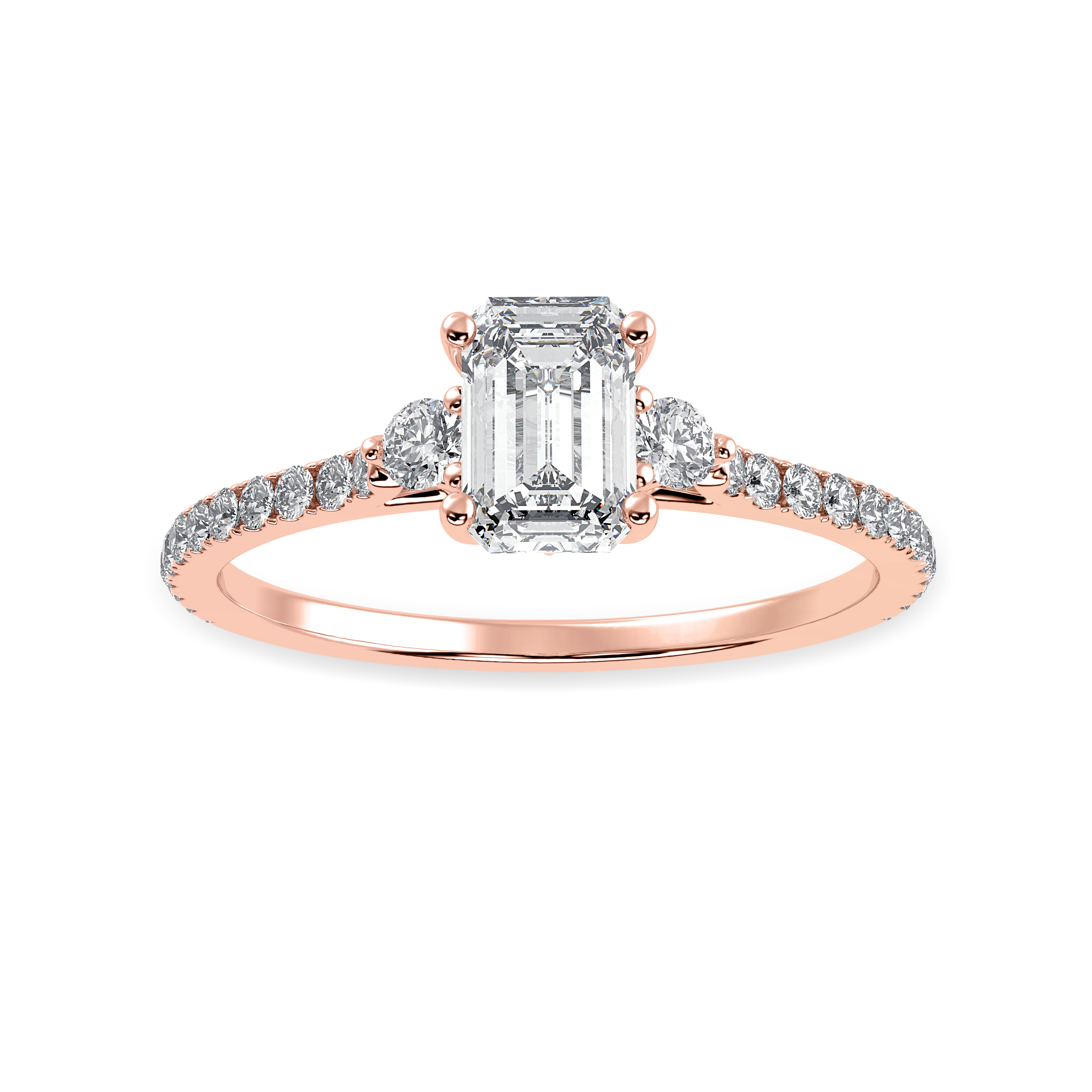 30-Pointer Emerald Cut Solitaire Diamond Accents Shank 18K Rose Gold Solitaire Ring JL AU 1242R   Jewelove.US