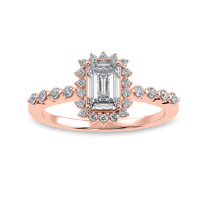 0.70cts. Emerald Cut Solitaire Halo Diamond Shank 18K Rose Gold Solitaire Ring JL AU 1250R-B   Jewelove.US