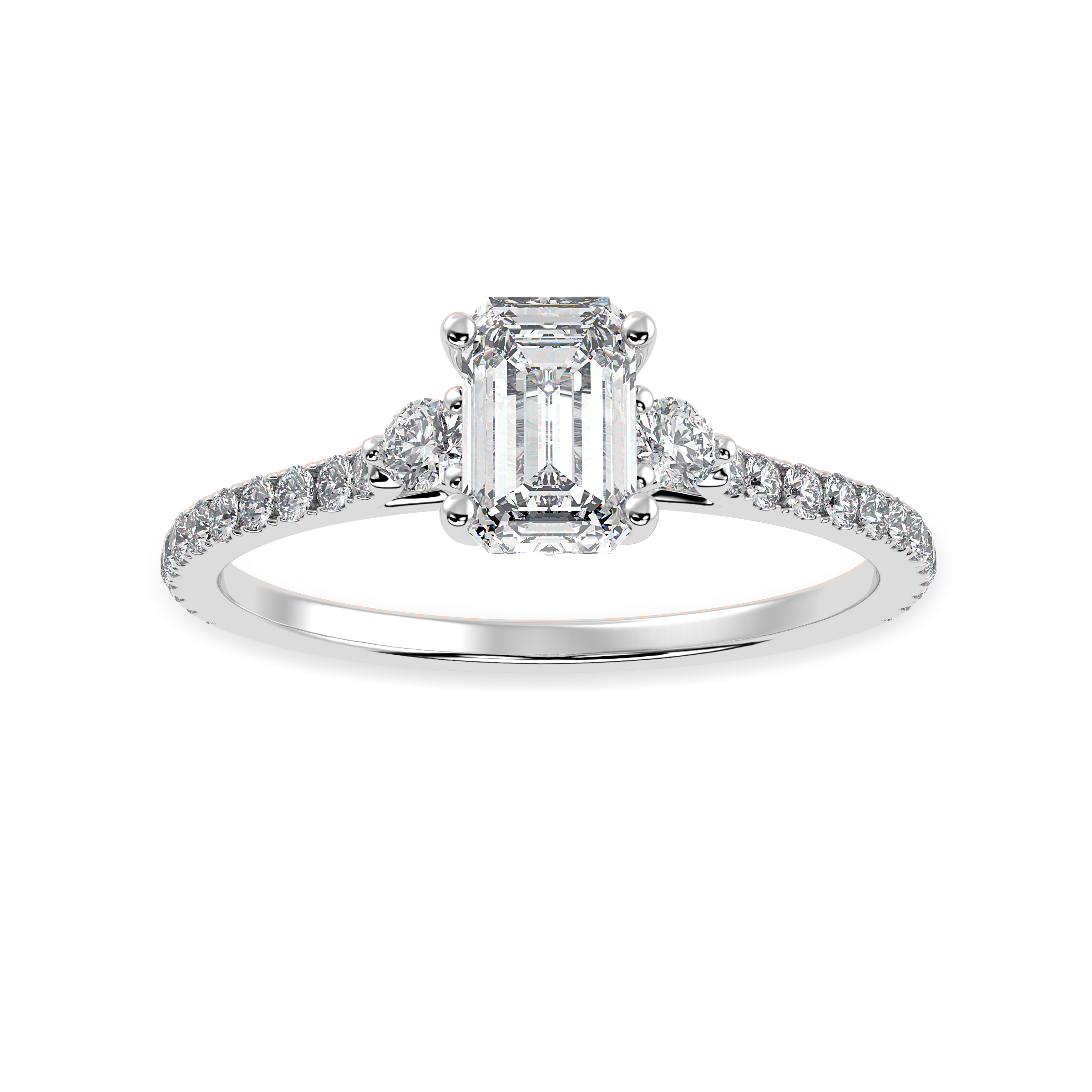 30-Pointer Emerald Cut Solitaire Diamond Accents Shank Platinum Ring JL PT 1242   Jewelove.US