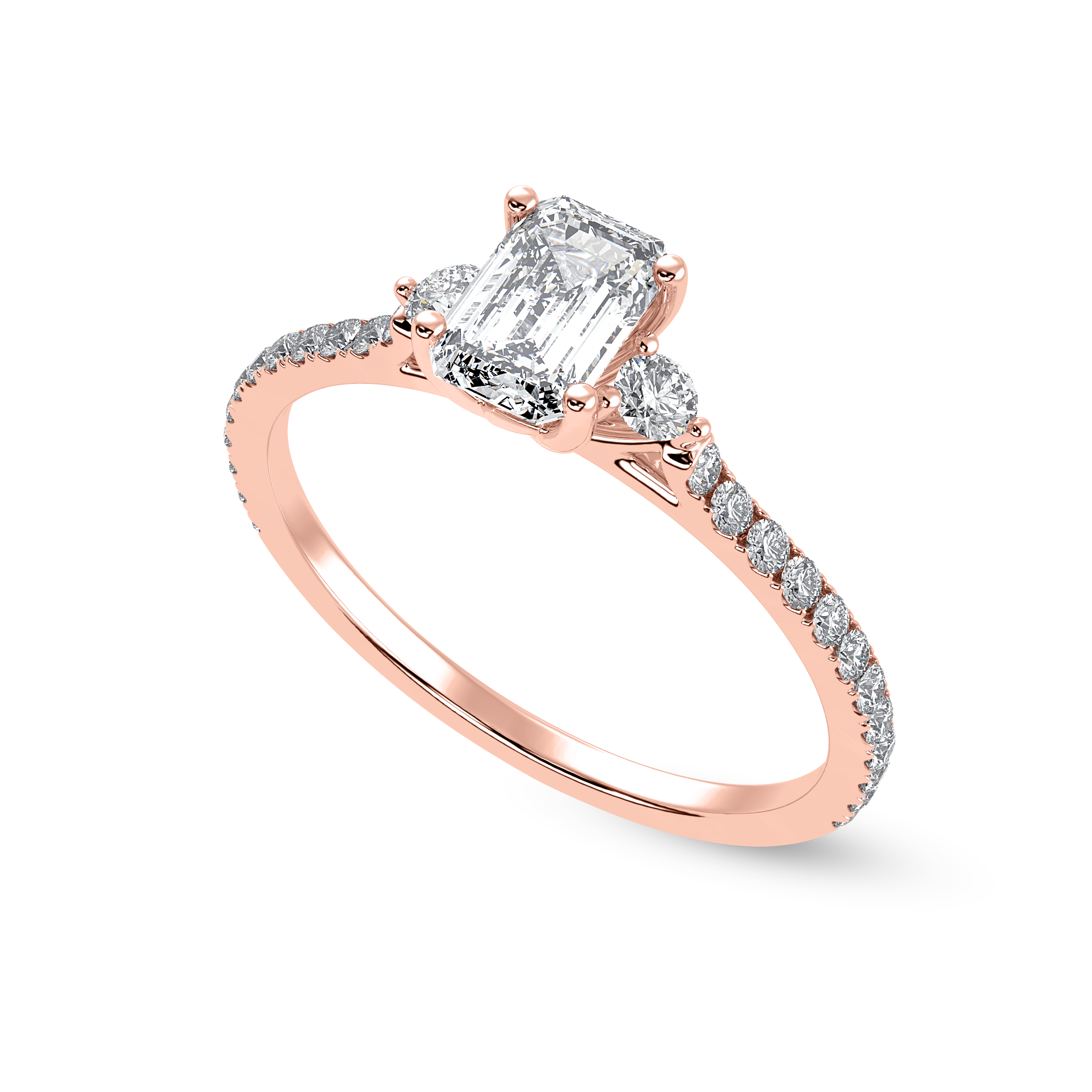 30-Pointer Emerald Cut Solitaire Diamond Accents Shank 18K Rose Gold Solitaire Ring JL AU 1242R   Jewelove.US