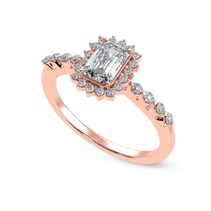 30-Pointer Emerald Cut Solitaire Halo Diamond Shank 18K Rose Gold Solitaire Ring JL AU 1250R   Jewelove.US