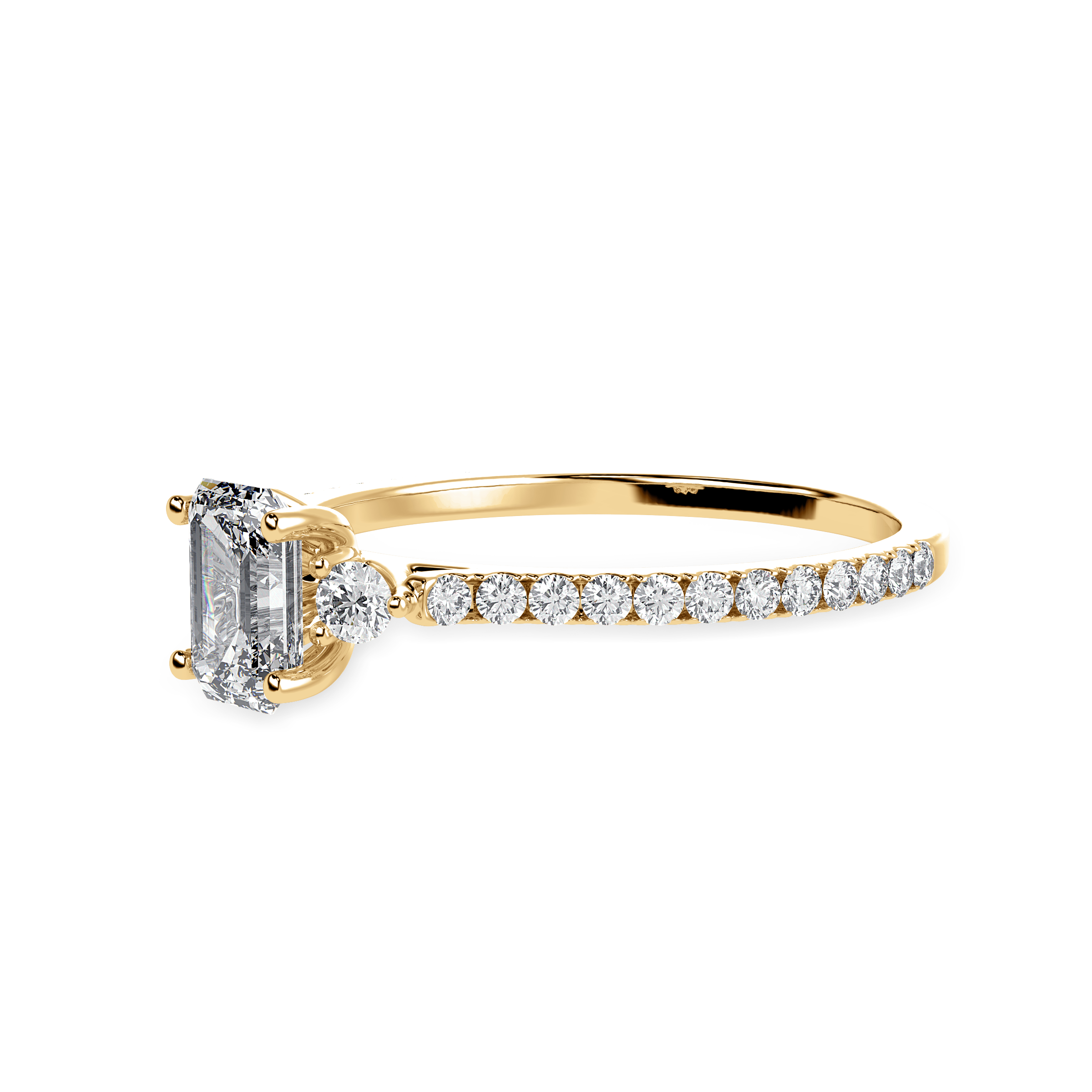 50-Pointer Emerald Cut Solitaire Diamond Accents Shank 18K Yellow Gold Ring JL AU 1242Y-A   Jewelove.US