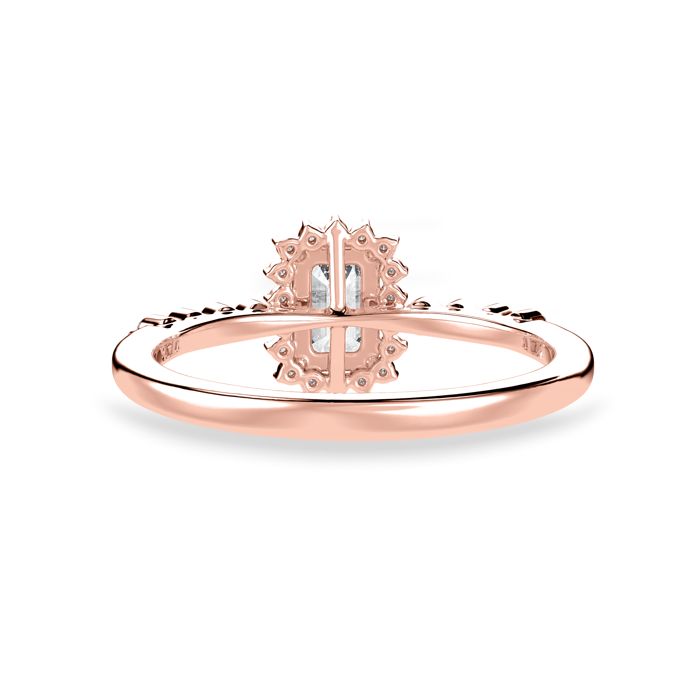 30-Pointer Emerald Cut Solitaire Halo Diamond Shank 18K Rose Gold Solitaire Ring JL AU 1250R   Jewelove.US