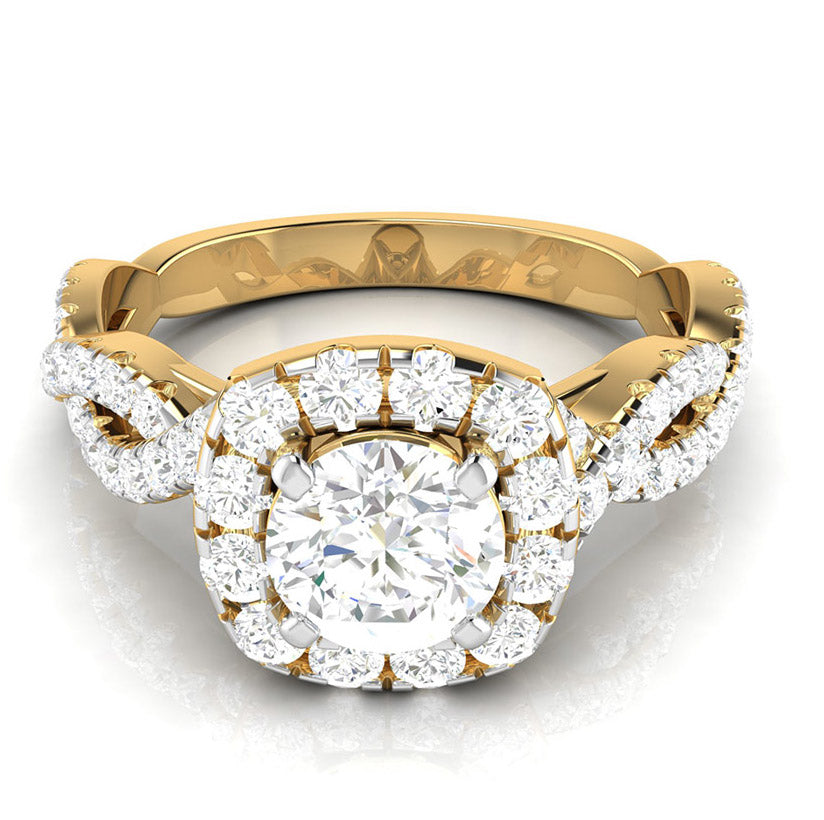 30-Pointer Solitaire Halo Diamond Twisted Shank 18K Yellow Gold Ring JL AU G 101Y   Jewelove.US