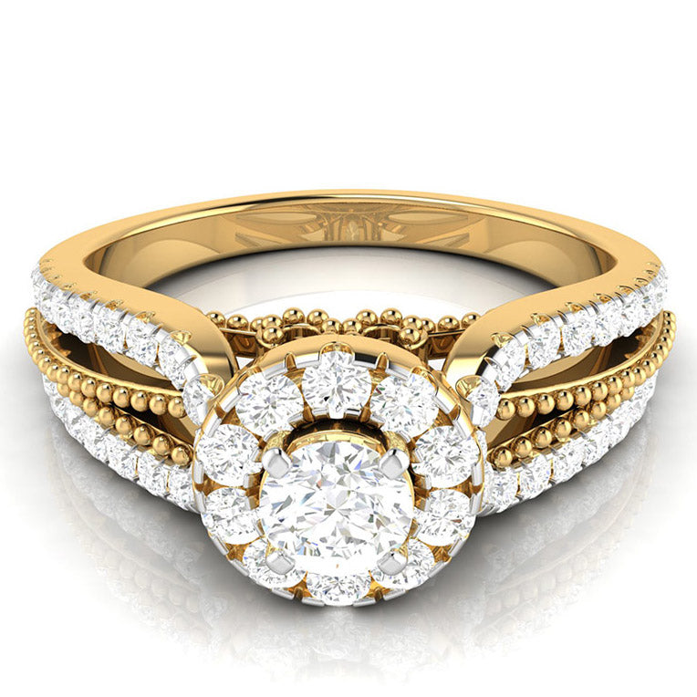 70-Pointer Solitaire Halo Diamond Split Shank Yellow Gold Ring JL AU G 102Y-B   Jewelove.US