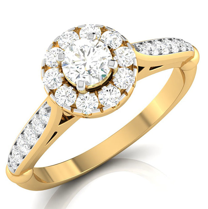 30-Pointer Solitaire Halo Diamond Shank Yellow Gold Ring JL AU G 103Y   Jewelove.US