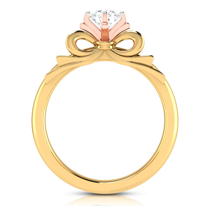 50-Pointer Solitaire Bow Designer 18K Yellow Gold Ring with Rose Gold Prong JL AU G 108Y-A   Jewelove.US