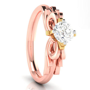 30-Pointer Solitaire Bow Designer 18K Rose Gold Ring with Yellow Gold Prong JL AU G 108R   Jewelove.US