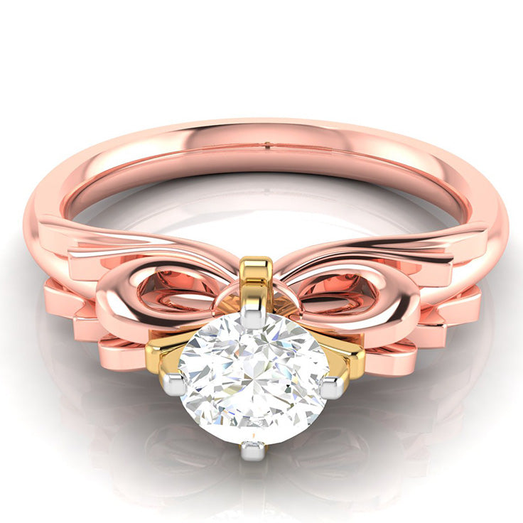 30-Pointer Solitaire Bow Designer 18K Rose Gold Ring with Yellow Gold Prong JL AU G 108R   Jewelove.US