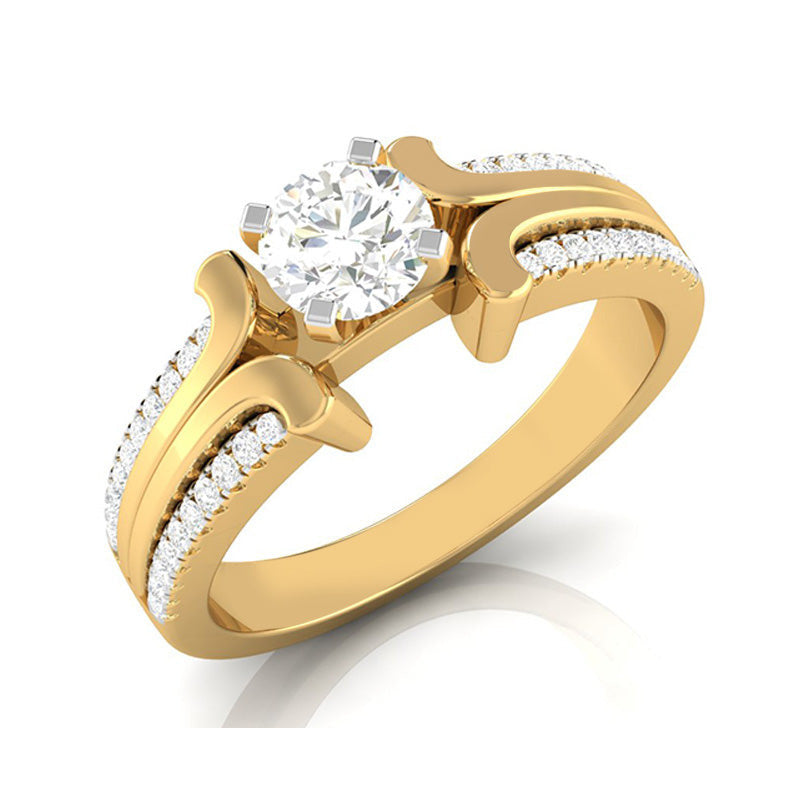 30-Pointer Solitaire with 2-Row Diamond Shank 18K Yellow Gold Ring JL AU G 116Y   Jewelove.US