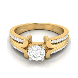 50-Pointer Lab Grown Solitaire with 2-Row Diamond Shank 18K Yellow Gold Ring JL AU LG G-116Y-A   Jewelove.US