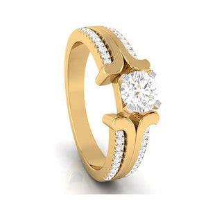 50-Pointer Lab Grown Solitaire with 2-Row Diamond Shank 18K Yellow Gold Ring JL AU LG G-116Y-A   Jewelove.US